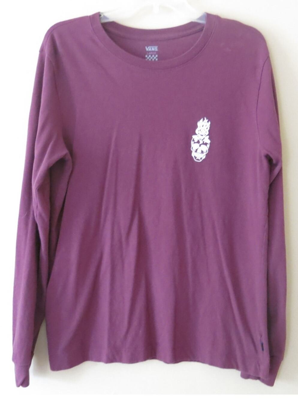 Vans T Shirt Size L Long Sleeve Skeleton Roses Flames Skater Streetwear Goth